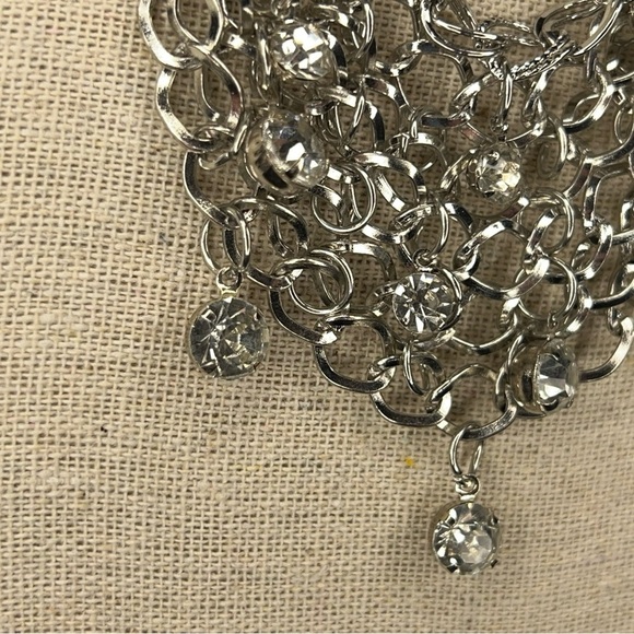 SILVER RHINESTONE CHAIN MAIL LAYERED NECKLACE GOTH GLAM EVENT - Picture 7 of 9